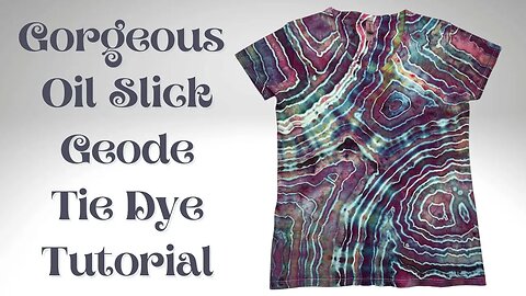 Tie-Dye Designs: Gorgeous Oil Slick Geode V-Neck T-Shirt DOI (Dye Over Ice) Strawberry Skies
