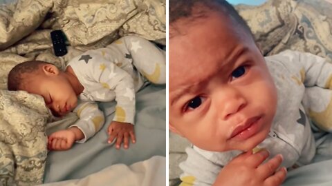 Dad pranks sleeping baby, tells him it's time for work