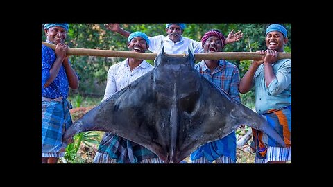 85 kg MANTA RAY | Giant Fish Cutting and Cooking in Village | Big Stingray Fish | Giant Manta Rays