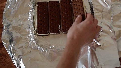 He starts by laying ice cream sandwiches on a tray. What he ends up making? INCREDIBLE!