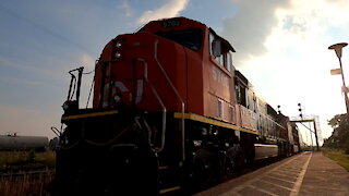 CN 5703 & GECX 4867 Engines Autoracks Train Eastbound In Sarnia TRACK SIDE