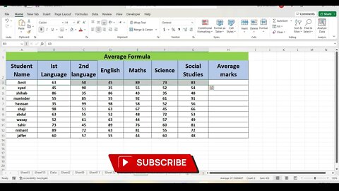 Find The Average By Using Average Formula In Excel.