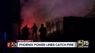 Power lines catch fire in central Phoenix
