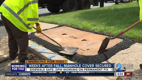 Weeks after fall, manhole cover secured