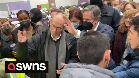 US Secretary of State visits a refugee shelter for people fleeing Ukraine in Korczowa, Poland