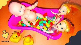 Satisfying Video | Rainbow Color Yammy Candy Mixing with Magic Bathtubs - Cutting ASMR