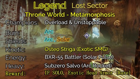 Destiny 2 Legend Lost Sector: Throne World - Metamorphosis 5-18-22