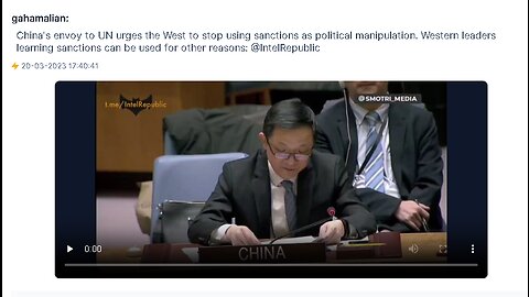 CHINA's Envoy to UN urges the WEST to STOP USING SANCTIONS as POLICAL MANIPULATION.