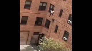 Man Jumps from third Floor RUNS away Elastic Collision and Deceleration via angle of impact & Muscle