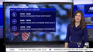 Buckle up for blowing snow and arctic air blasting into the area today