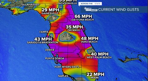 Tropical storm-force winds in Palm Beach County as Ian continues over central Florida