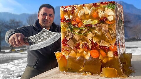Transparent Hearty Soup With Meat! Winter Nature In The Village Of Azerbaijan