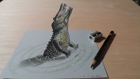How to draw a 3D jumping crocodile