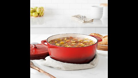 Amazon Basics Enameled Cast Iron Covered Round Dutch Oven, 6-Quart, Red