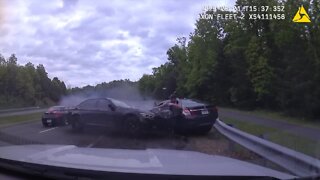 Virginia officer barely escapes getting hit by car