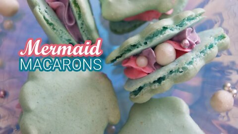 Oyster Mermaid Macarons with Strawberry Lemonade Filling