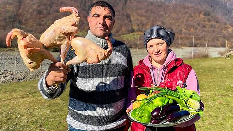 Crispy Cockerels Cooked under the STONE with Vegetables - UNUSUAL RECIPE