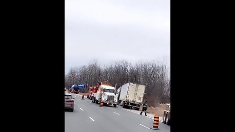 Tractor Trailer In Ditch On Highway 401