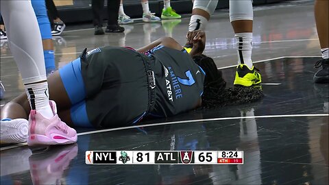 😳 Atlanta Dream Rookie Amihere's Ponytail Saves Her Head After Falling Backwards & Hitting The Floor