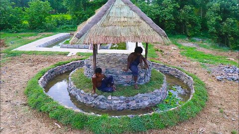 Build Hut in Stone Fish Pond