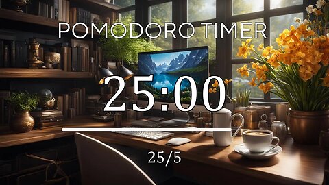 25/5 Pomodoro Timer 🏵️ Calming Piano + Frequency for Relaxing, Studying and Working 🏵️