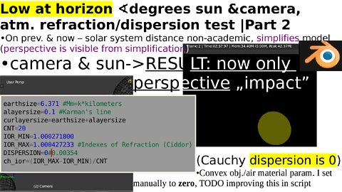 Low at horizon ∢degrees, Blender mesh & camera and atmospheric refraction/dispersion |Test Part 2