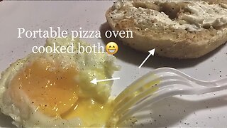 Egg And Bagel Cooked On Portable Pizza Oven