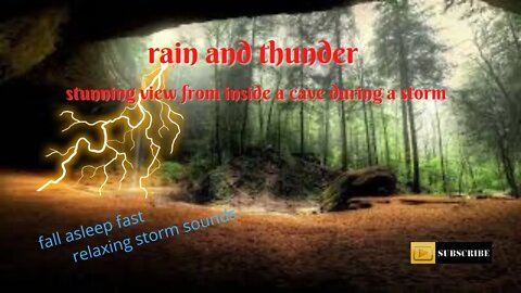 rain and thunder view from a cave