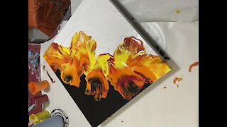 Firery Split Color Dutch Pour ~ #abstractart #tutorial