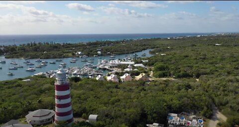 Drone video of Hope Town Light house, Abacos, Elbow Cay, Bahamas