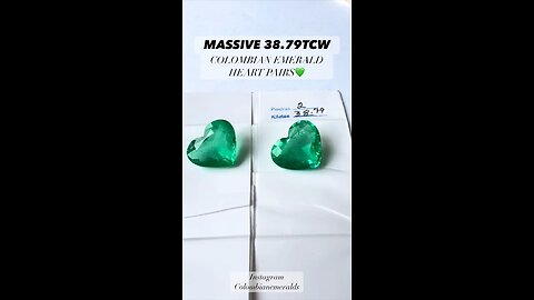 Large 38.79tcw massive heirloom unset loose fine green Colombian emerald heart shape pair price