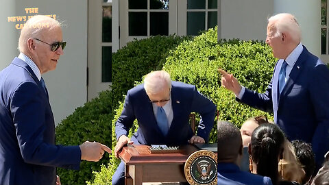 Biden signs something and, as always, it doesn't make anything better: "The desk is hot!.. Ray-Ban sunglasses & chocolate chip ice cream... oil slicks..."