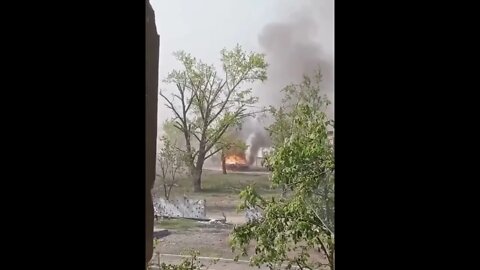 A Russian BMP-1 burns after being shot down by Ukrainian forces.