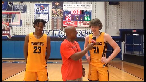 Frisco Memorial Guards Leon Horner & Drew Steffe after Defeating Newman Smithin Bi District 55-39