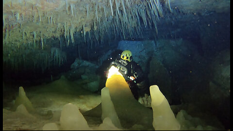 Cave diving in the Crystal Caves in Abaco Island, Bahamas