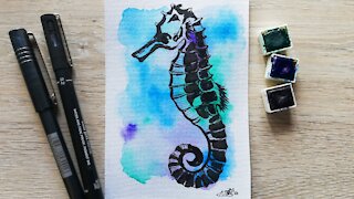 Watercolour Seahorse // Episode 32