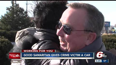 Stranger steps up to help woman whose car was damaged when carjacker crashed into her