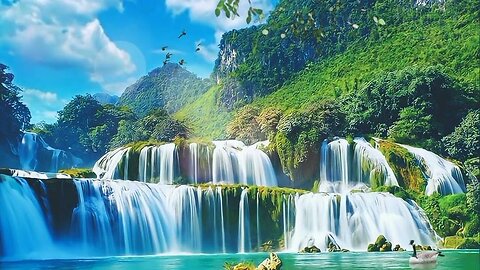 Relaxing waterfall nature sounds claiming birdsong sound of water forest relaxing