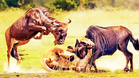 Epic Battle Showdown: Blue Wildebeest vs. Tiger and Lion - Top 7 Fighting Moments! #wildbattle