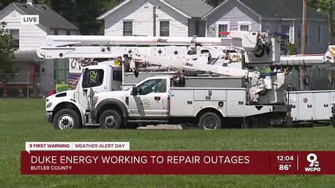 Duke energy crews are staging at the Butler County fair grounds as crews work to restore power across the Tri-State