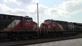 CN 3908, CN 3874 & CN 3835 Engines Manifest Train Eastbound In Ontario