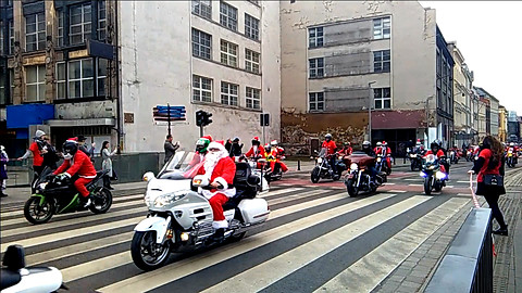 Santa Clauses on motorcycles
