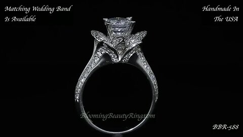 BBR 588 Lotus Diamond Engagement Ring By Blooming Beauty Ring Company