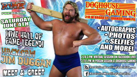 Hacksaw Jim Duggan Video Promo for Virtual Signing and In-Store Meet and Greet in PA June 4th!