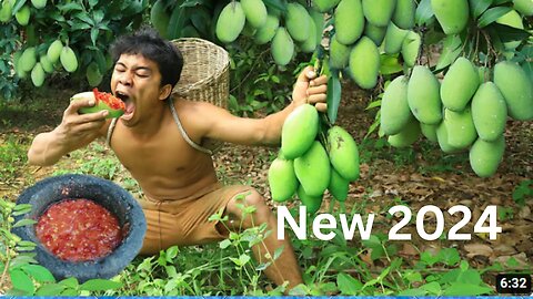 Survival in the forest -New 2024 Eating mango with salt peppers delicious