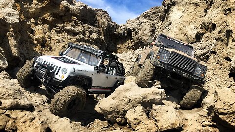 RC4WD Defender D90 & Axial SCX10 Jeep Rubicon Trailing At "The Pit"