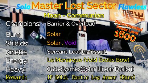 Destiny 2 Master Lost Sector: Moon - K1 Communion on my Hunter Solo-Flawless 10-12-22