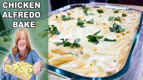 CHICKEN ALFREDO PASTA BAKE, Three Cheese Casserole Dinner Idea