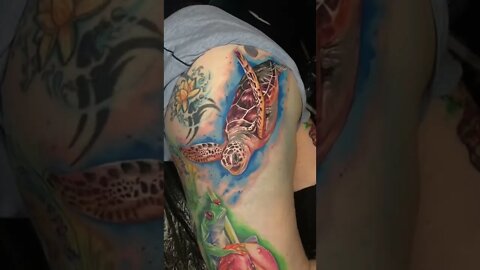 Sea Turtle Arm Color Tattoo #shorts #tattoos #inked
