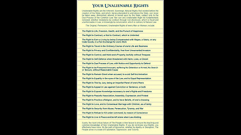 YOUR UNALIENABLE RIGHTS DO YOU KNOW THEM? PART 1